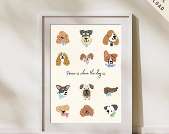 Cute Dogs Wall Prints, Dog Lover Gift, Nursery Animal Print, Modern Dog Poster, Cute Digital Dog Poster, Dog Printable Art, Digital Download
