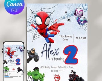 Editable Spidey Birthday Invitation, Printable Spidey Party Invite, Spidey Birthday Boy Party Invite, Instant Download, Editable in Canva