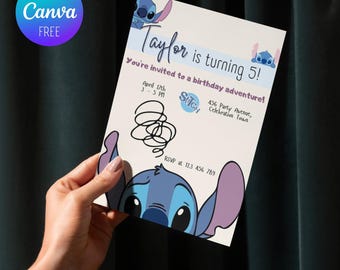 Stitch Birthday Invitation, Editable Stitch Birthday Invite, Stitch Party, Digital Kids Party Invite, Editable in Canva, Instant Download