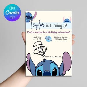 Editable Stitch Birthday Invitation, Stitch Birthday Invite, Stitch Party, Digital Kids Party Invite, Editable in Canva, Instant Download