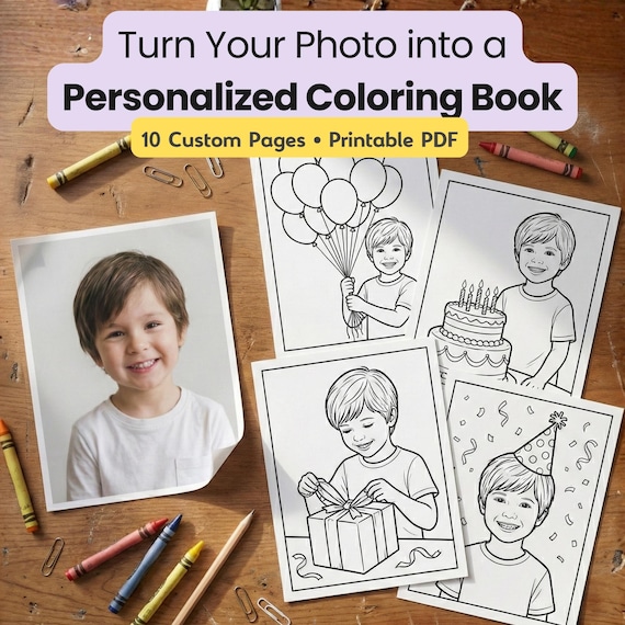 Custom Coloring Pages from Photo | Hand-Drawn Line Art Pack | Playful Keepsake Aesthetic | Birthday Printable Family Gift
