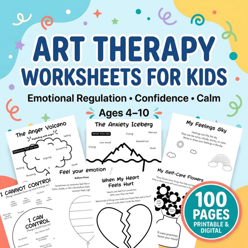 Art Therapy Worksheets for Kids - Child Therapy Workbook | 100+ Art ...