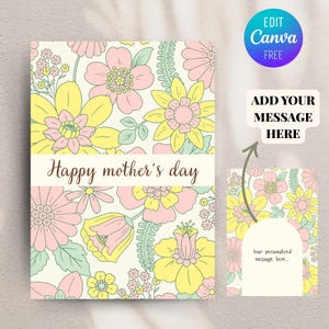 Editable Mother’s Day Card, Mother’s Day Greeting Card, Happy Mother&#39;s Day Card, Mother’s Day Gifts, Instant Download, Editable in Canva