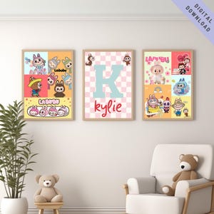 Personalized Labubu Nursery Decor: Custom Name Wall Art Prints (Set of 3) (Digital Download