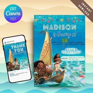 Editable Moana Birthday Invitation: Kids Theme Party (Instant Download)