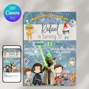 Darth Vader Star Wars Birthday Invitation: Editable Canva Template (Digital Download