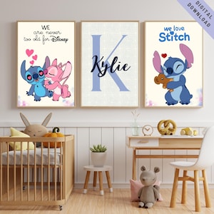Personalized Lilo and Stitch Print, Set Of 3 Stitch Wall Art, Custom Lilo and Stitch Poster, Ohana Wall Art, Lilo and Stitch Nursery Art