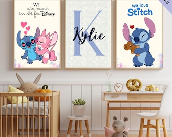 Personalized Lilo and Stitch Print, Set Of 3 Stitch Wall Art, Custom Lilo and Stitch Poster, Ohana Wall Art, Lilo and Stitch Nursery Art