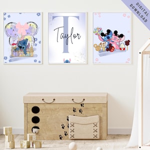 Set of 3 Stitch Wall Decor, Custom Name Lilo and Stitch Nursery Decor, Custom Name Stitch Decor, Personalized Lilo and Stitch Print