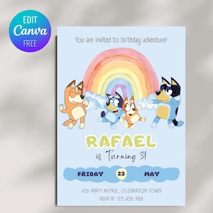 Editable Bluey Birthday Invitation, Bluey Birthday Party, Bluey Pool Party Birthday Invite, Instant Download, Editable in Canva