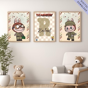 Personalized Labubu Nursery Decor: Set of 3 Custom Name Prints (Digital Download