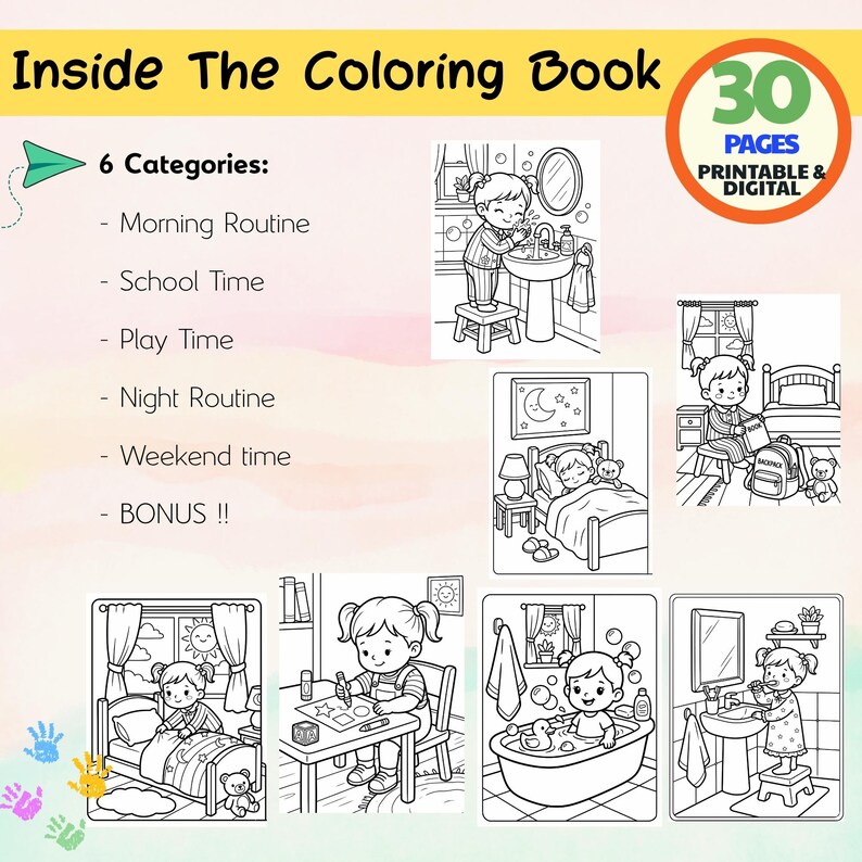 Girls Coloring Book Printable PDF | Daily Routine Kawaii Pages | 30 ...