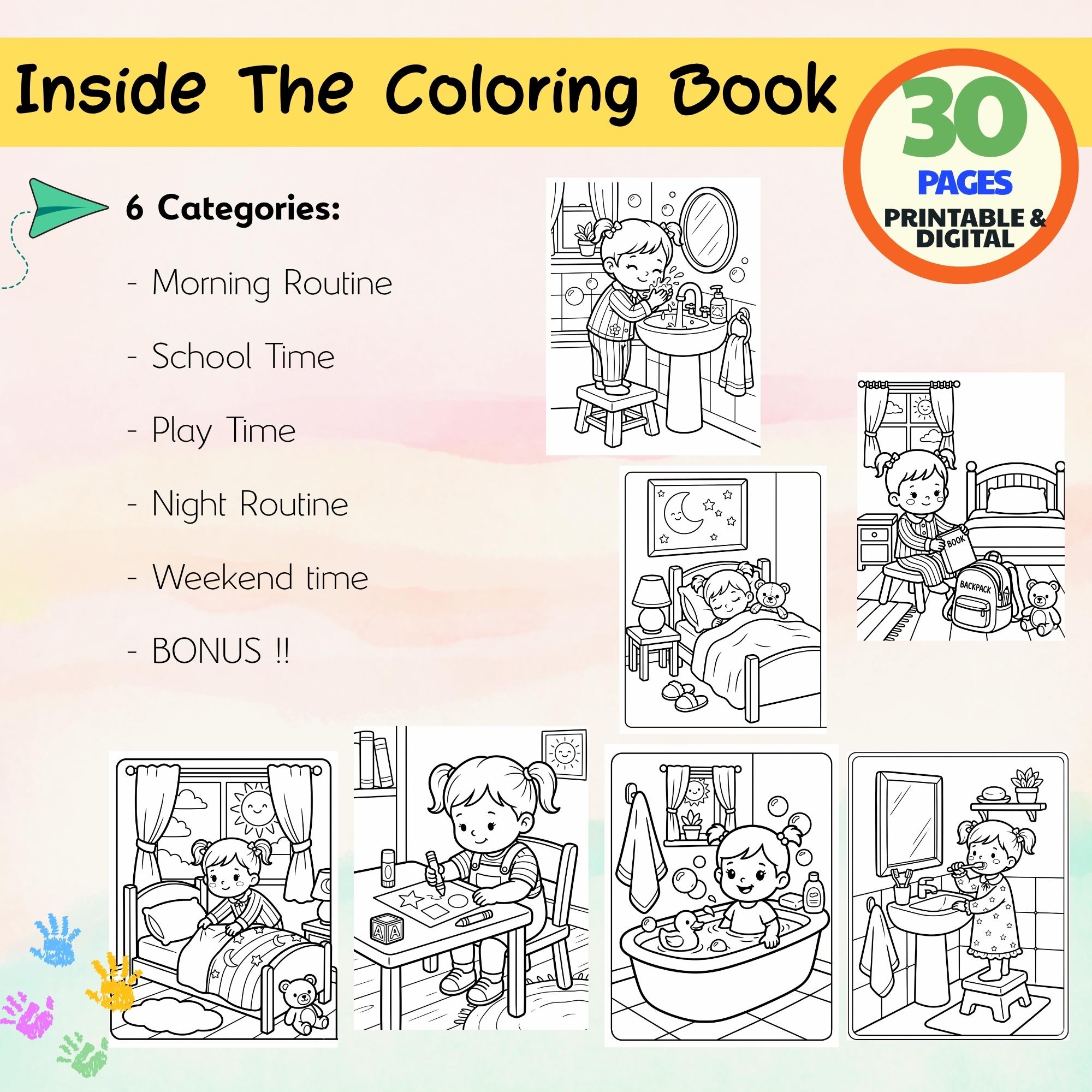 Girls Coloring Book Printable PDF | Daily Routine Kawaii Pages | 30 ...