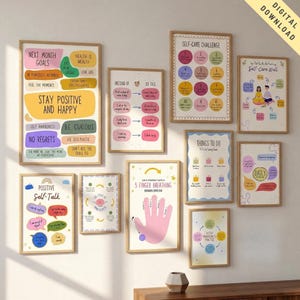 Paquete de salud mental SEL, pósteres para rincones relajantes, decoración para la oficina del consejero escolar, herramientas imprimibles de TCC y TCD.