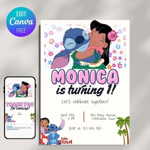 Editable Lilo and Stitch Birthday Invite, Stitch Birthday Invite, Lilo Party Invite, Girl Bday Party, Editable in Canva, Instant Download