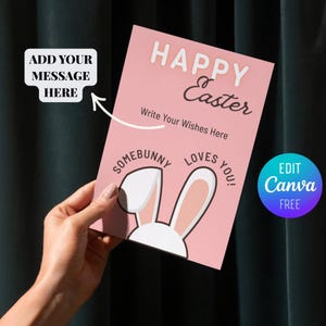 Carte de voeux de Pâques imprimable, carte de Pâques modifiable, carte de Pâques rose, carte de voeux de Joyeuses Pâques, téléchargement immédiat, modifiable sur Canva