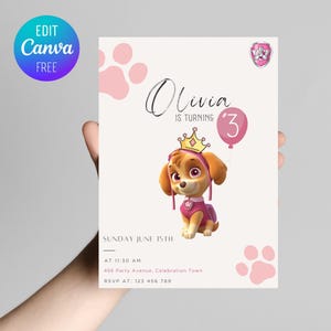 Bewerkbare Paw-ty-feestuitnodiging, Paw-verjaardagsuitnodiging, afdrukbare Paw-ty-verjaardagsuitnodigingen, direct downloaden, bewerkbaar in Canva