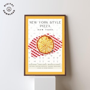Wydruk z nowojorską pizzą, sztuka jedzenia w Nowym Jorku, włoski wystrój kuchni, prezent dla miłośnika pizzy, sztuka ścienna do restauracji, plakat z rustykalną pizzerią, sztuka ścienna do kuchni