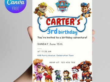 Editable Paw-ty Patrol Invitation | Kids Invitation Template Printable | Puppy Patrol and Pup Crew Birthday Invite | Instant Download