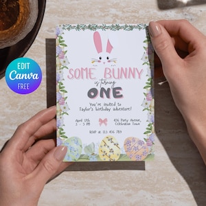 Bunny 1st Birthday Invitation: Editable Easter Theme (Digital Download)