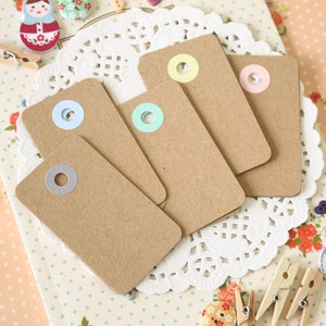 Plain Kraft Brown with Pastel Holes reinforced Rounded Midi Tags image 1