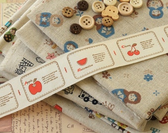 cartoon FRUIT LABELS fabric ribbon tape