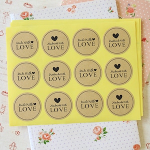 Étiquettes adhésives kraft marron Made With Love
