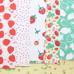 Set 02 papier cartonné imprimé Mélange de fraises aquarelle 250 g