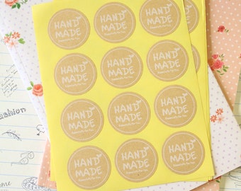 Round HANDMADE gift craft baking Kraft Brown sticker labels