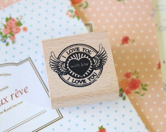 I Love You Heart Wings love theme rubber stamp