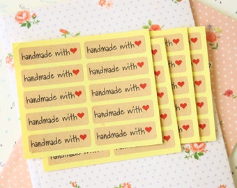 Kraft Paper Handmade with Red Love Heart printed sticker labels