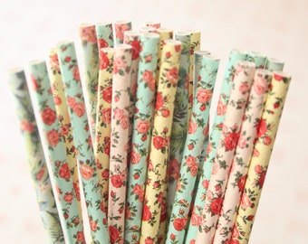 Vintage Roses mix designs paper straws multipack