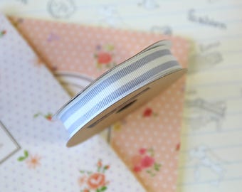 Grey & White Stripe Grosgrain ribbon