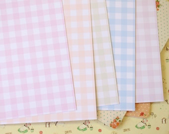 Set 02 Cartulina impresa Gingham Pastel Mix 250gsm