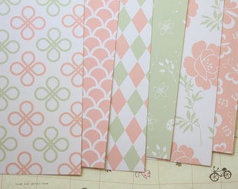 Set 01 Damask Floral Geometric Mix printed card stock 250gsm - Peach Pink Green