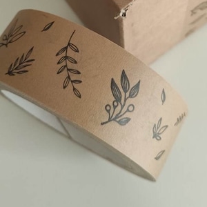 Ruban d'emballage en papier kraft brun Spring Leaves