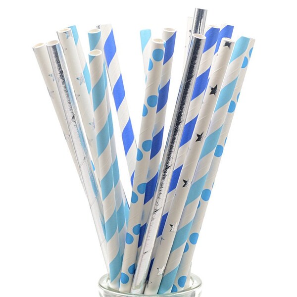 Set 906 Silver Foil & Pastel mix designs paper straws multipack