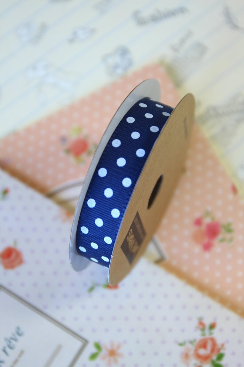 Navy Blue /& White Polka Dots grosgrain ribbon