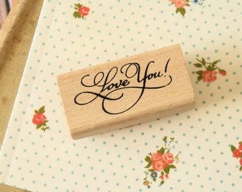 Fancy Wood LOVE YOU message rubber stamp