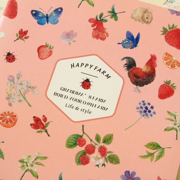 Rooster & Flowers Purple Happy Farm large cartoon notebook