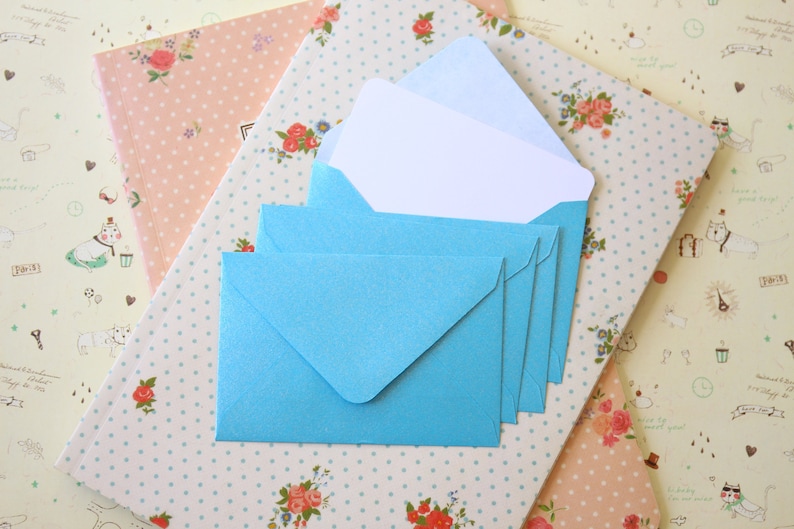 Baby Blue Pearlescent mini envelopes and note cards