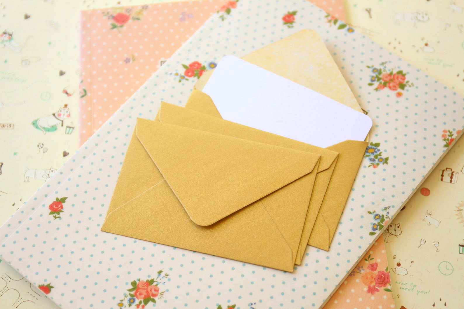 Gold Pearlescent Mini Envelopes & White Note Cards 10pc Set Etsy