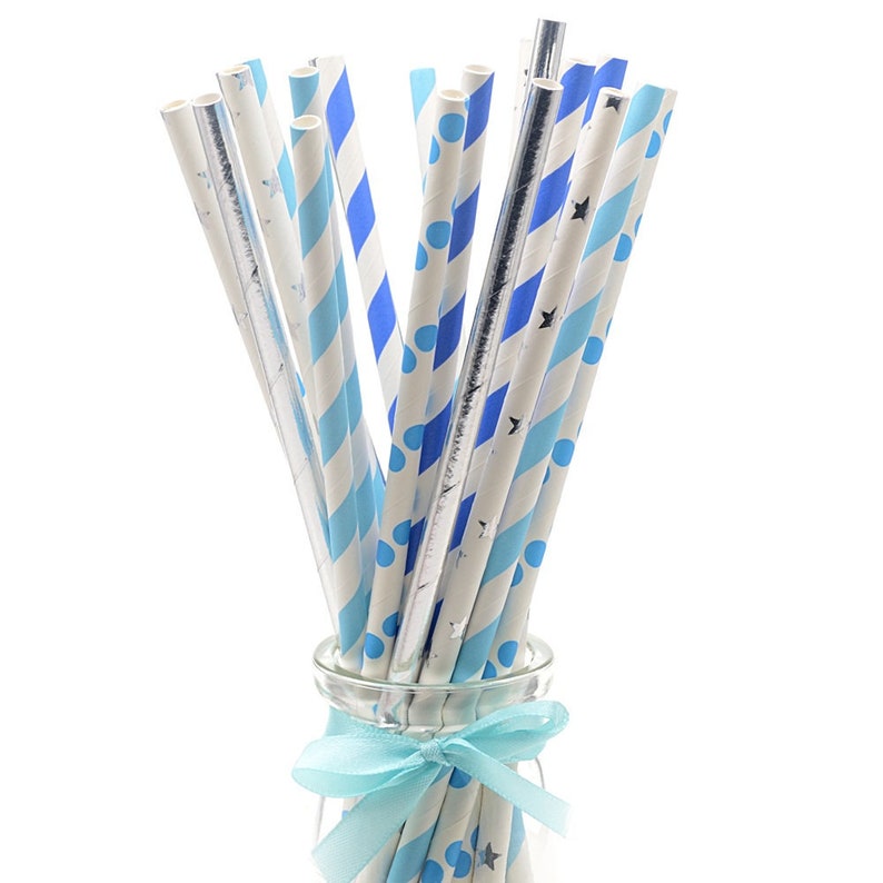 Set 906 Silver Foil /& Pastel mix designs paper straws multipack