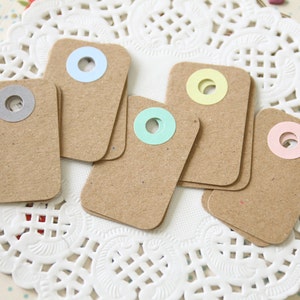 Plain Kraft Brown with Pastel Holes reinforced Rounded Midi Tags image 2