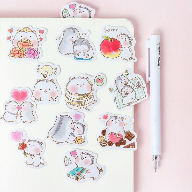 Peach Hamster Candy Poetry Cartoon Shapes Stickers Etsy