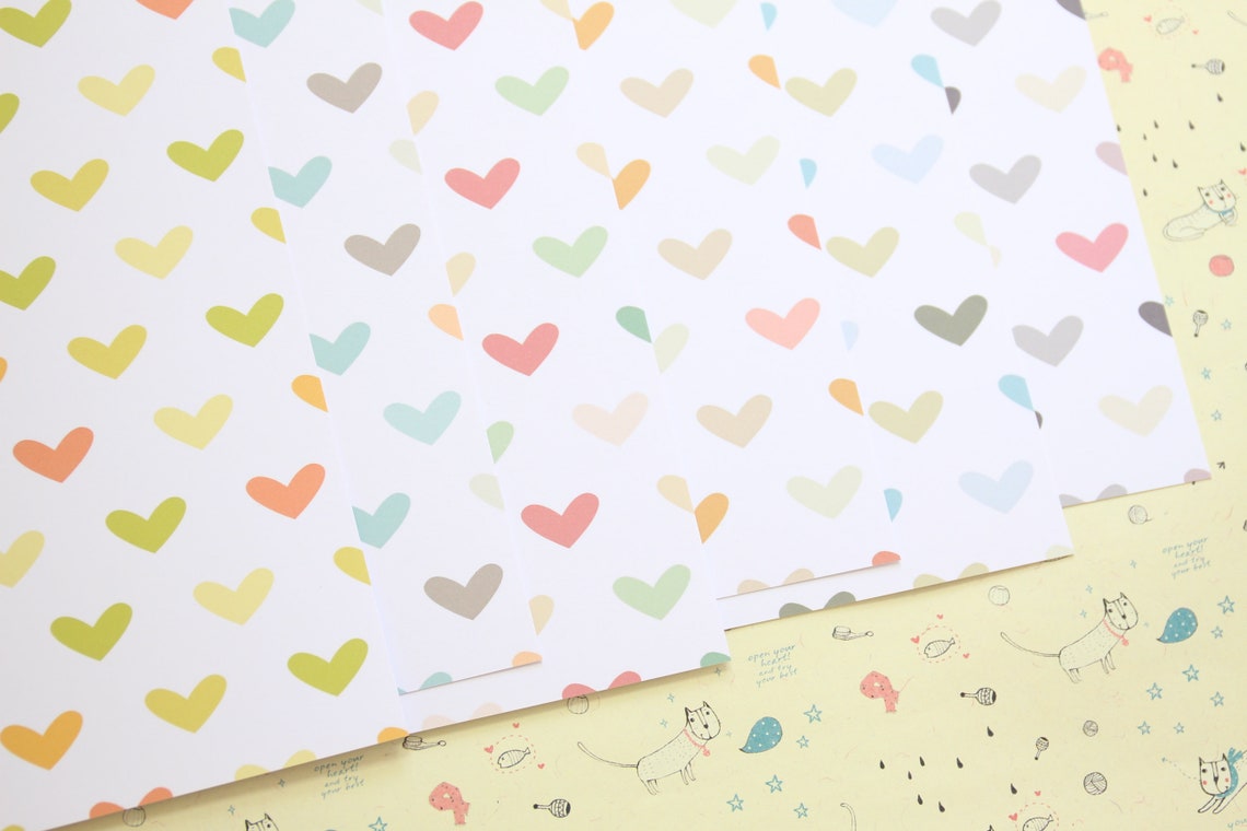 Set 01 Multi Colored Hearts Printed Card Stock 250gsm - Etsy