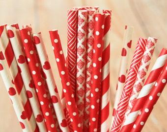 Roses are Red mix designs paper straws multipack