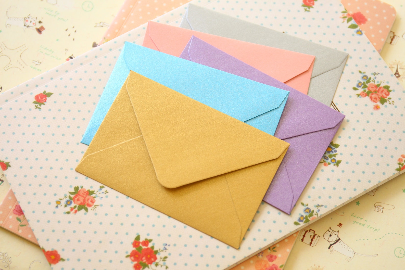 Gold Pearlescent Mini Envelopes & White Note Cards 10pc Set Etsy