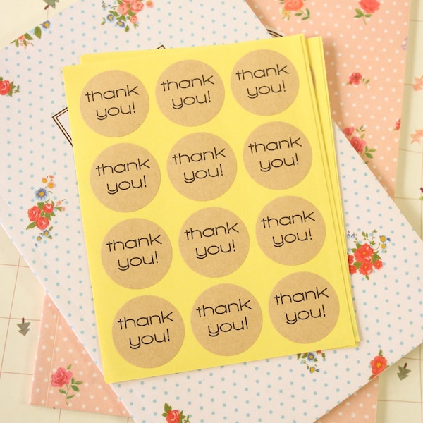 Thank You Kraft Paper label stickers 48pc round craft baking packaging seals