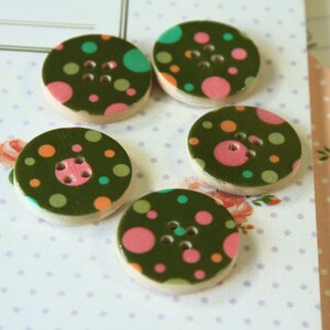 Set 10 GREY Craft Ideas Dotty Printed Wood round buttons